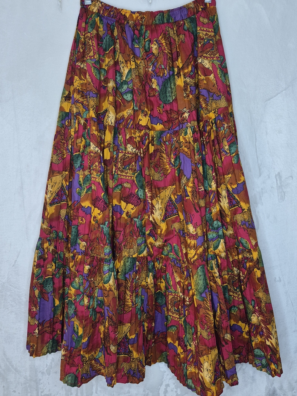 Vintage Fisa Navajo Story Tag Native American Southwest Broomstick Maxi Skirt